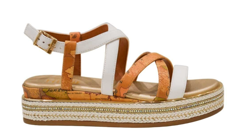 Alviero Martini 1A Classe Sandali In Pelle C/Fascia Incrociata N 2182 0371 Bianco Geo Beige Classic
