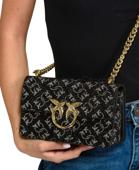 Pinko Borsetta a tracolla Mini Love One in pelle con strass nero
