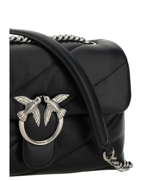 Pinko Borsa Love Puff  Classic  Pelle Black Logo Argento