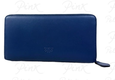 Pinko Portafoglio Ryder Zip Around Blu Indaco Vitello Seta