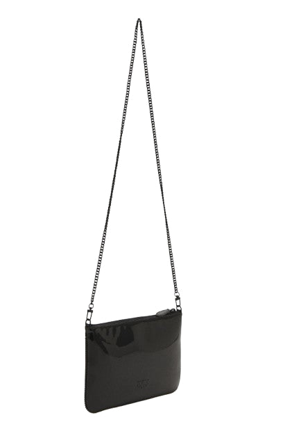 Pinko Pochette Flat Classic Eco Vernice Logo Strass Nero Limousine