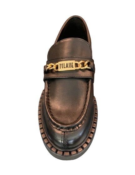 Alviero Martini Mocassino In Pelle Logo Catena Dorato  H40 Z 0922 5787B Col 0001 Nero