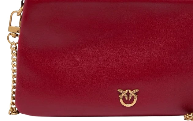 Pinko  Borsa  aTracolla   Double Mini in   pelle    Rosso vino