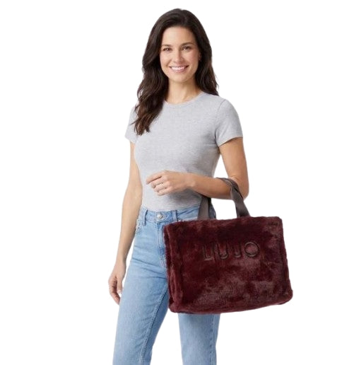 Liu Jo Borsa Teddy L Tote Fake Fur 2F6037 E0218 Col. 91978 Red aubergine