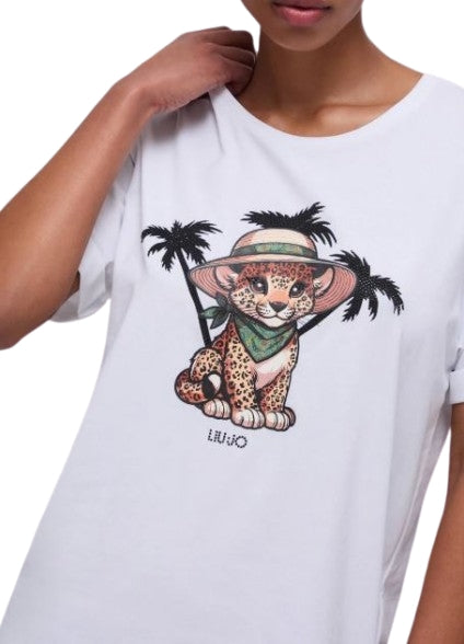 Liu Jo  Maglia T-shirt  VA6170 JS003 Col. P9493  Bianca leopard.