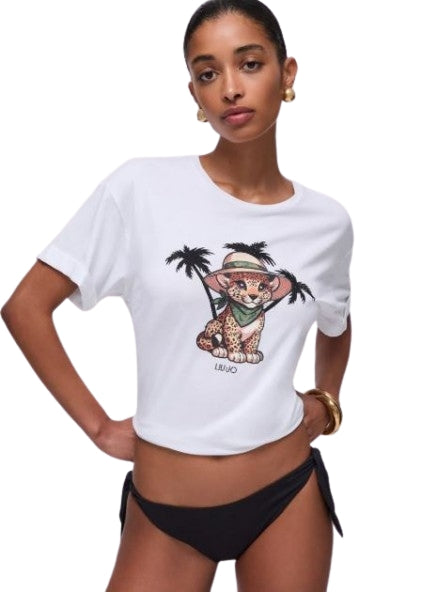 Liu Jo  Maglia T-shirt  VA6170 JS003 Col. P9493  Bianca leopard.