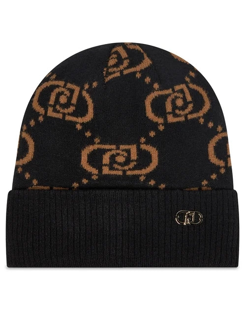 Liu Jo Beanie Logo Monogram Cappello 2F5005 M0300 Nero Cammello
