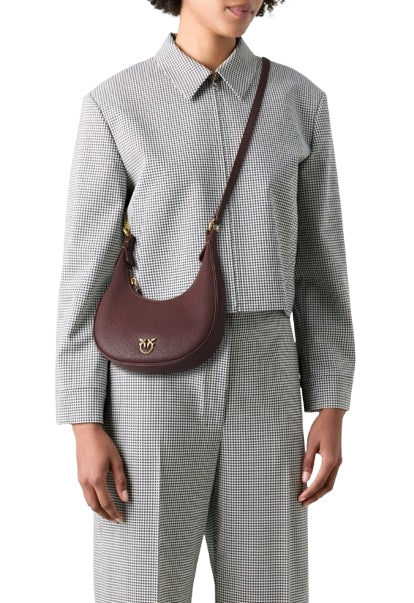 Pinko Borsa Brioche Hobo Classic Mini  Pelle Bottolata Cioccolato Amaro