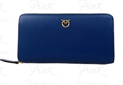 Pinko Portafoglio Ryder Zip Around Blu Indaco Vitello Seta