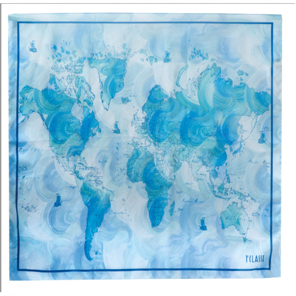 Alviero Martini 1A Classe Foulard In Seta 60x60 Geo Onda LM F101 9882 Col 0159 Reef water