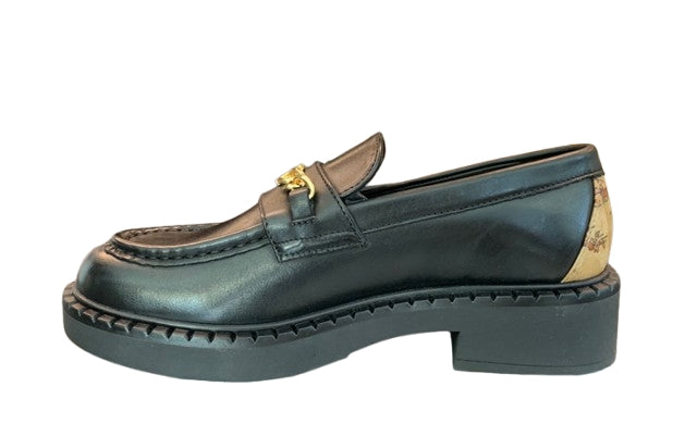 Alviero Martini Mocassino In Pelle Logo Catena Dorato  H40 Z 0922 5787B Col 0001 Nero