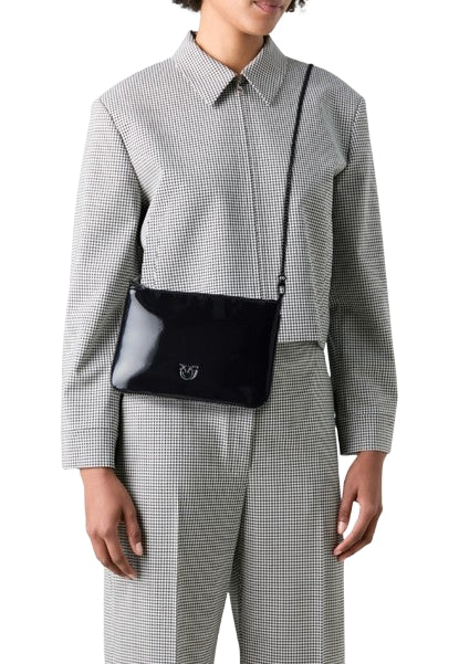 Pinko Pochette Flat Classic Eco Vernice Logo Strass Nero Limousine