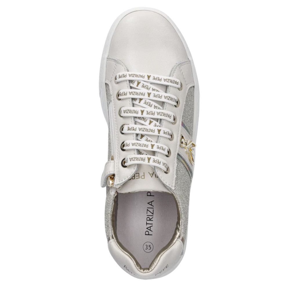 Patrizia Pepe Sneaker con brillantini PPJ301.30 Vitello Bianco