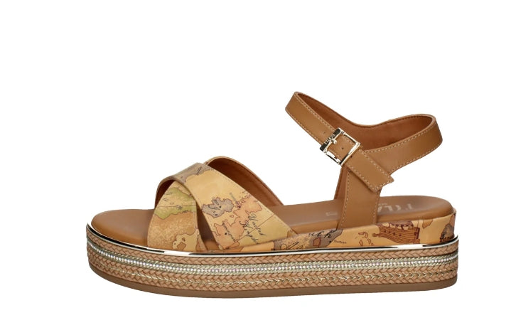 Alviero Martini Sandali In Pelle C/Fascia Incrociata N 2183 0371 Beige Geo Leather