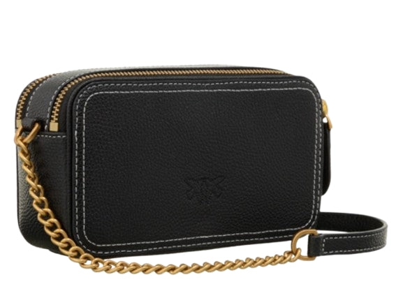 Pinko Carrie Camera Case Black Pelle Bottolata