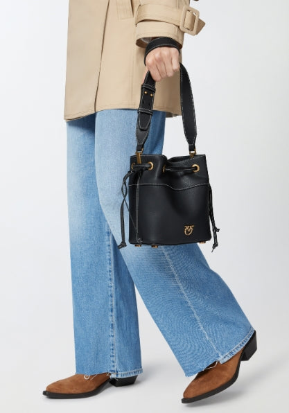 Pinko Secchiello Mini Pelle Bottalata Nero