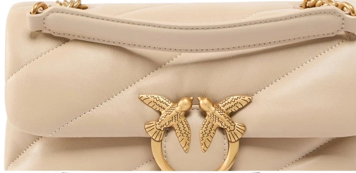 Pinko Love Puff  Classic  Pelle  Beige-Grigio