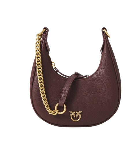 Pinko Borsa Brioche Hobo Classic Mini  Pelle Bottolata Cioccolato Amaro