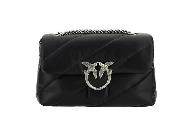 Pinko Borsa Love Puff  Classic  Pelle Black Logo Argento