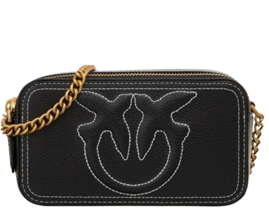 Pinko Carrie Camera Case Black Pelle Bottolata