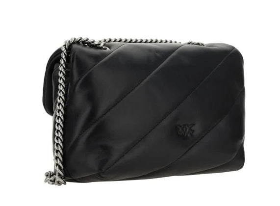 Pinko Borsa Love Puff  Classic  Pelle Black Logo Argento