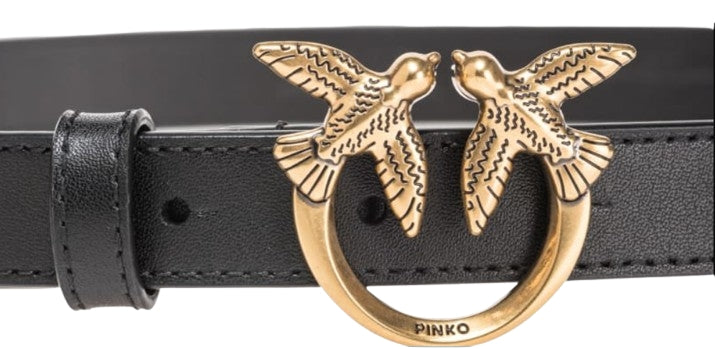 Pinko  Cintura  Sottile  Love Berry in pelle  2 cm.    Black   TG.M