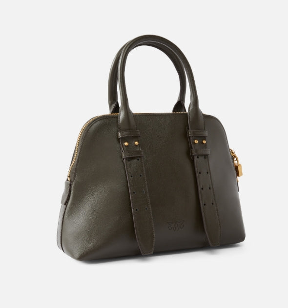 Pinko Borsa In Pelle Bowling Bag Medium Verde Fango
