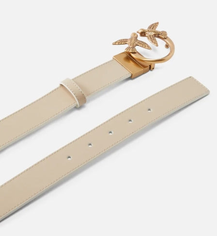 Pinko  Cintura Double Face Love Berry in pelle  3 cm. Sabbia/Bianco  TG. XL