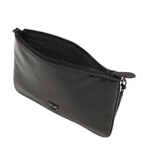 Pinko Pochette Flat Classic Eco Vernice Logo Strass Nero Limousine