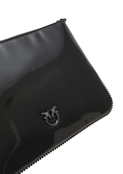 Pinko Pochette Flat Classic Eco Vernice Logo Strass Nero Limousine