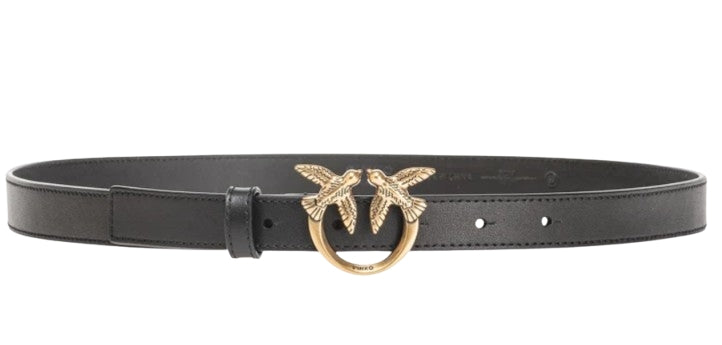 Pinko  Cintura  Sottile  Love Berry in pelle  2 cm.    Black   TG. XS