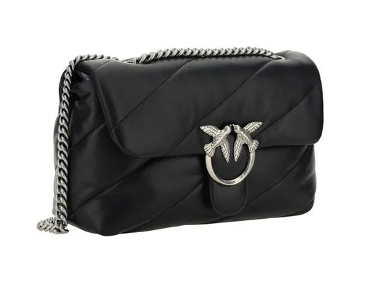 Pinko Borsa Love Puff  Classic  Pelle Black Logo Argento