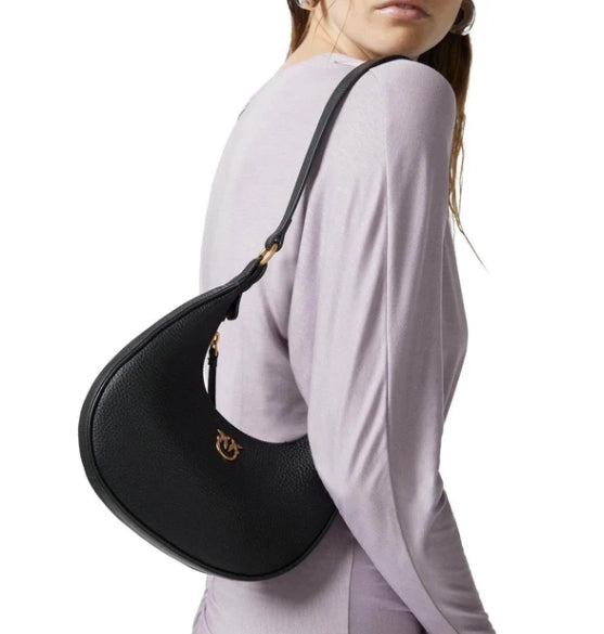 Pinko Borsa Brioche Hobo Classic Mini  Pelle Bottolata Black