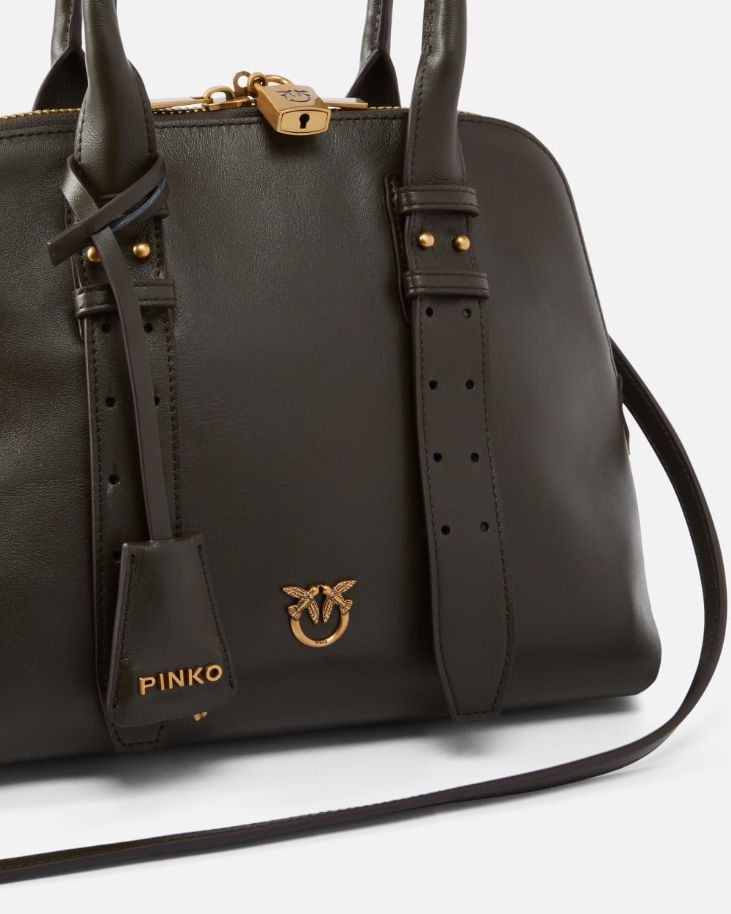 Pinko Borsa In Pelle Bowling Bag Medium Verde Fango