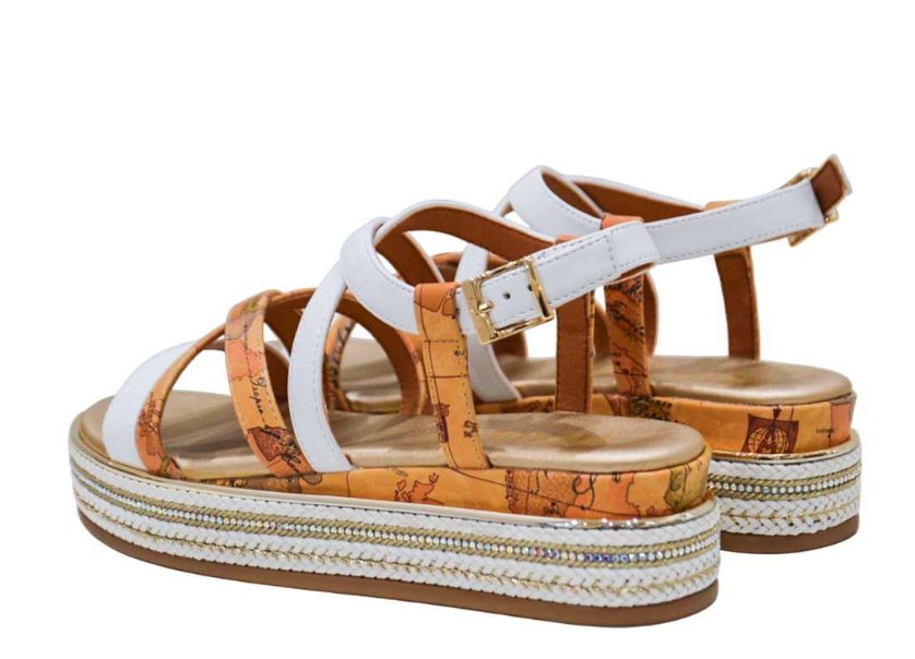 Alviero Martini 1A Classe Sandali In Pelle C/Fascia Incrociata N 2182 0371 Bianco Geo Beige Classic