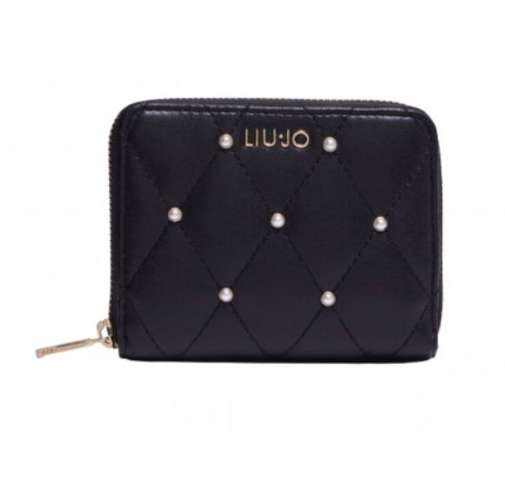 Liu Jo Portafoglio Trapuntato C/Perline ECS M Zip Around Astilbe AF3363 E0041 Nero