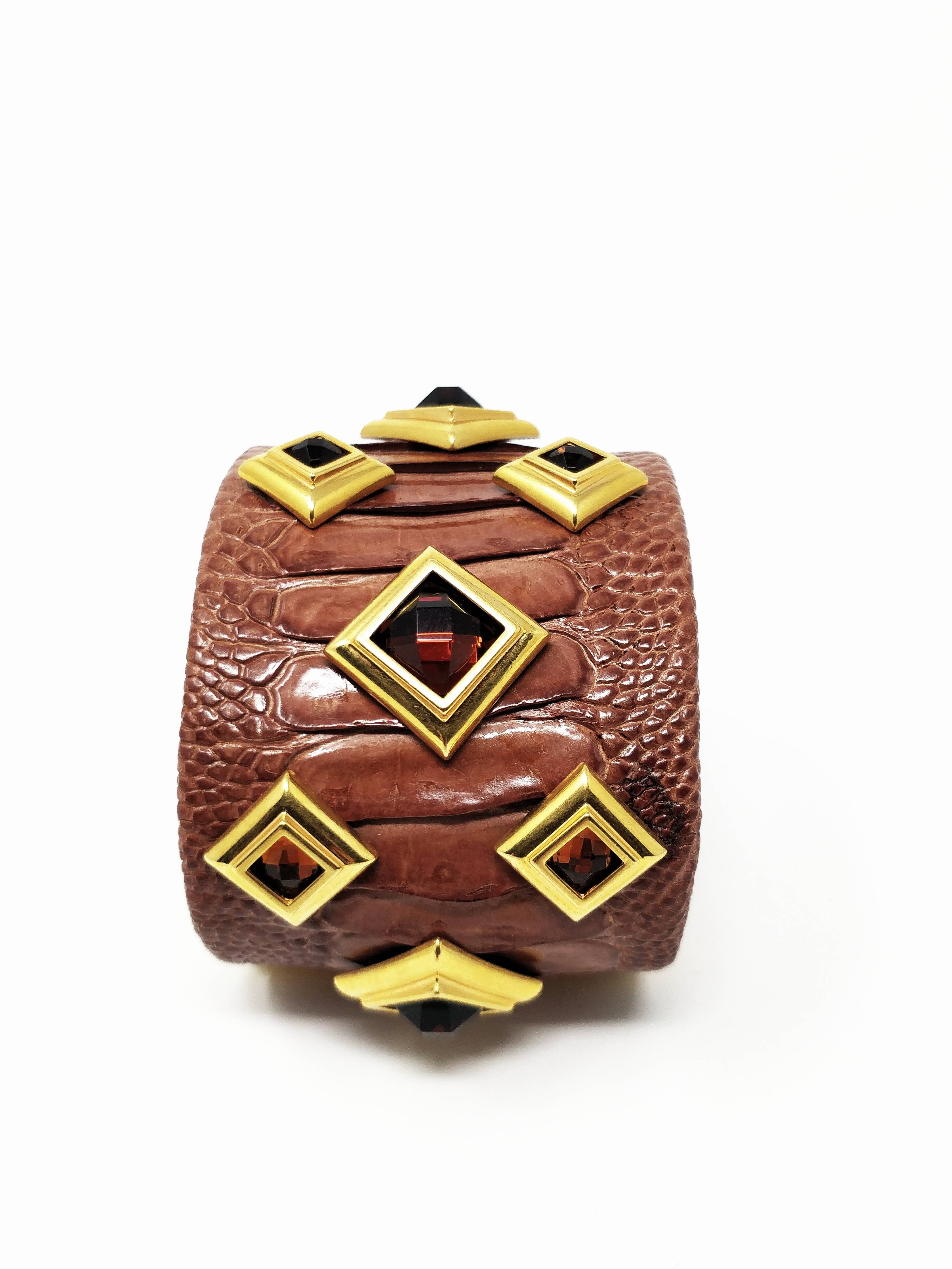 Dominique Aurientis Bracciale Pelle Struzzo Pietre