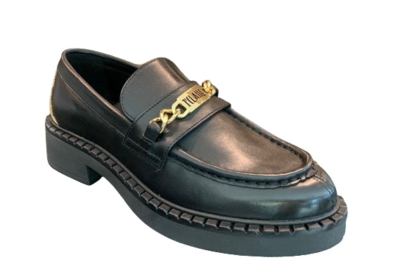 Alviero Martini Mocassino In Pelle Logo Catena Dorato  H40 Z 0922 5787B Col 0001 Nero