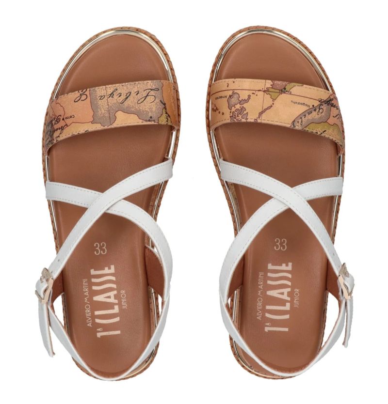 Alviero Martini 1A Classe Sandali Con Zeppa Inserti Strass N 2184 0371 Geo Beige Classic Bianco