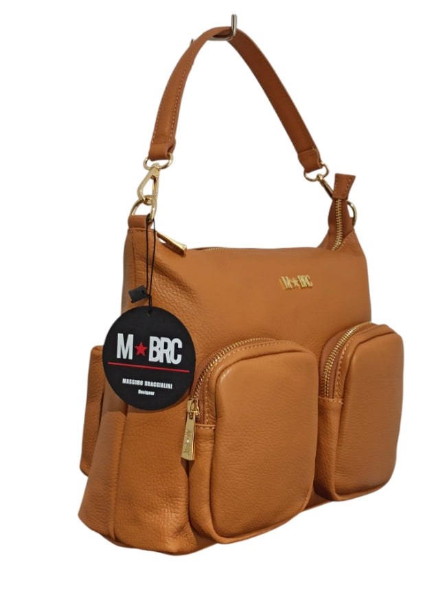 M Brc - Massimo Braccialini Borsa  In Pelle  Linea Voyager C131 Cognac