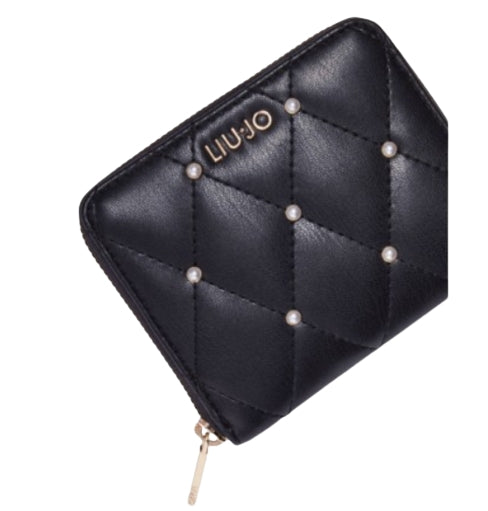Liu Jo Portafoglio Trapuntato C/Perline ECS M Zip Around Astilbe AF3363 E0041 Nero