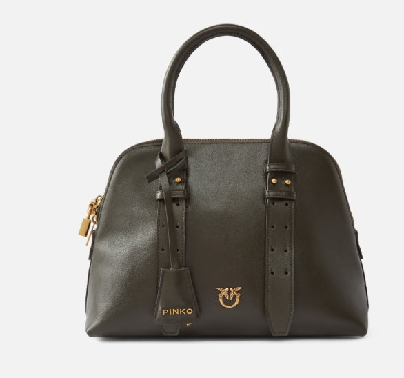 Pinko Borsa In Pelle Bowling Bag Medium Verde Fango