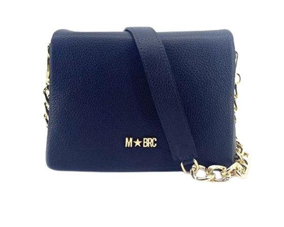 M BRC Borsa  a Tracolla  In Pelle Con Patta Linea  Piuma  C159  Blu