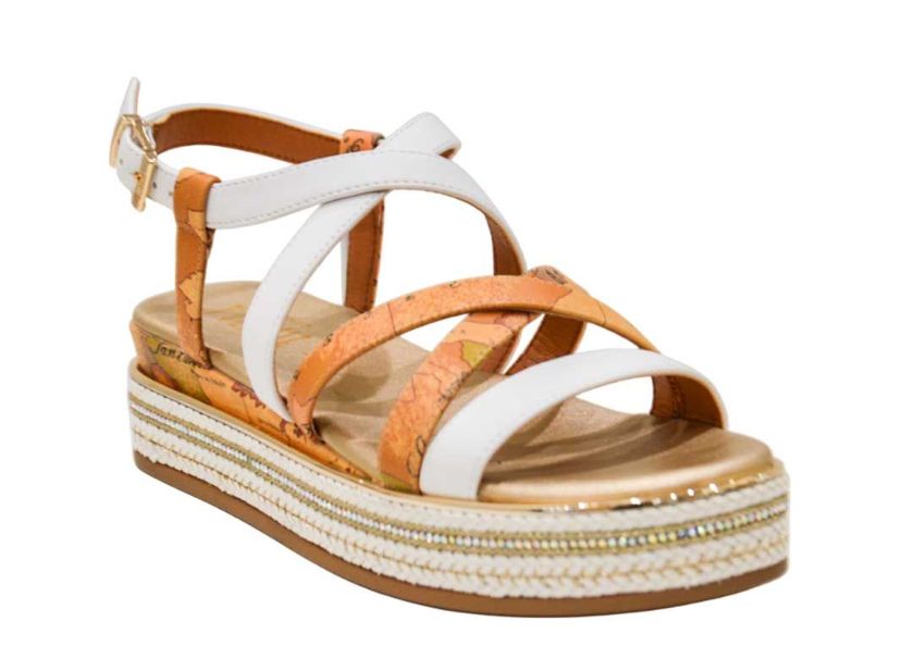 Alviero Martini 1A Classe Sandali In Pelle C/Fascia Incrociata N 2182 0371 Bianco Geo Beige Classic