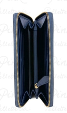 Pinko Portafoglio Ryder Zip Around Blu Indaco Vitello Seta